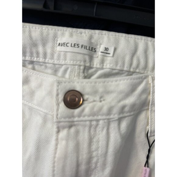 NWT Avec Les Filles High Rise Straight Leg Cropped Jeans in Ecru White Size 30 - Picture 10 of 11